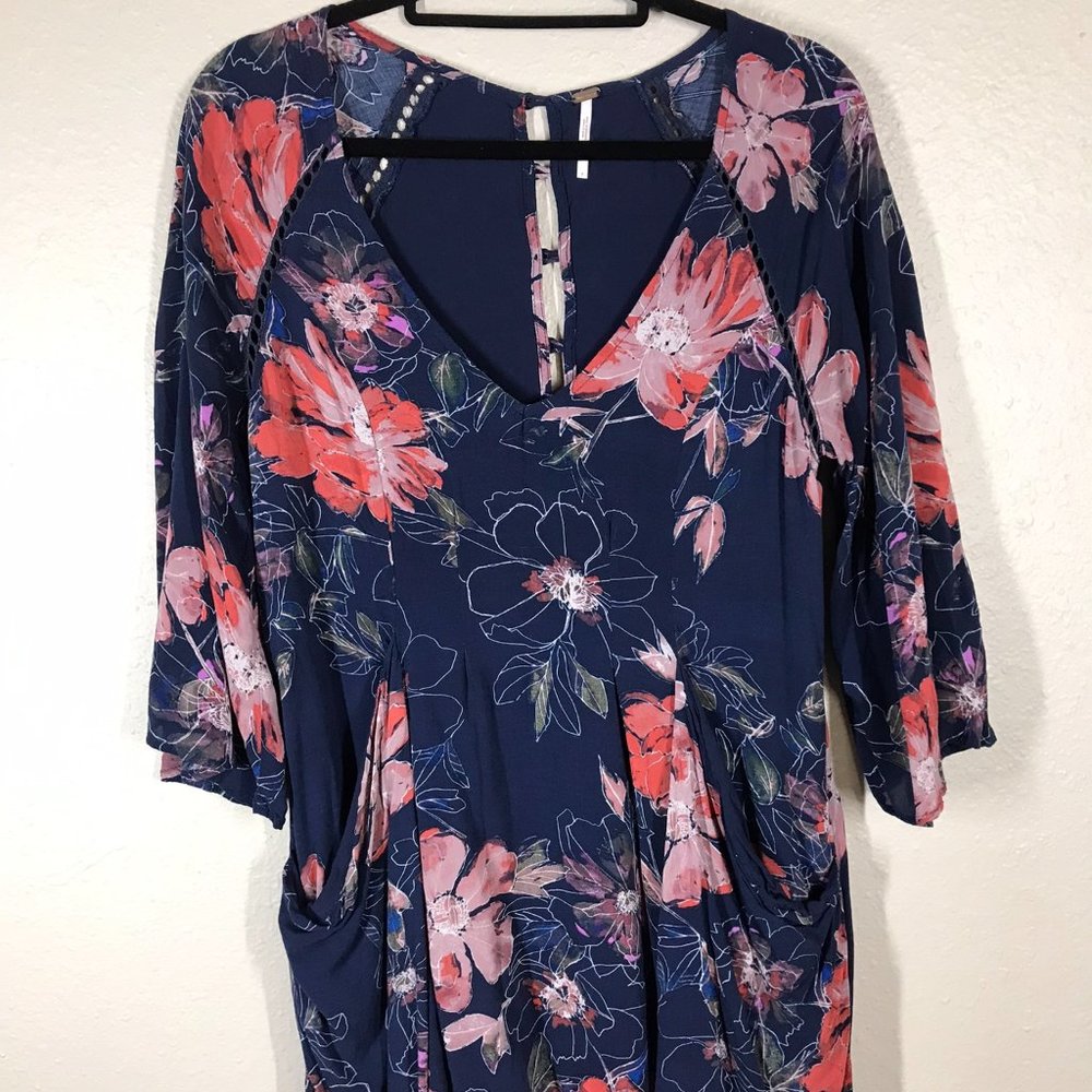 Free People Blue Floral Flowy Mini Dress